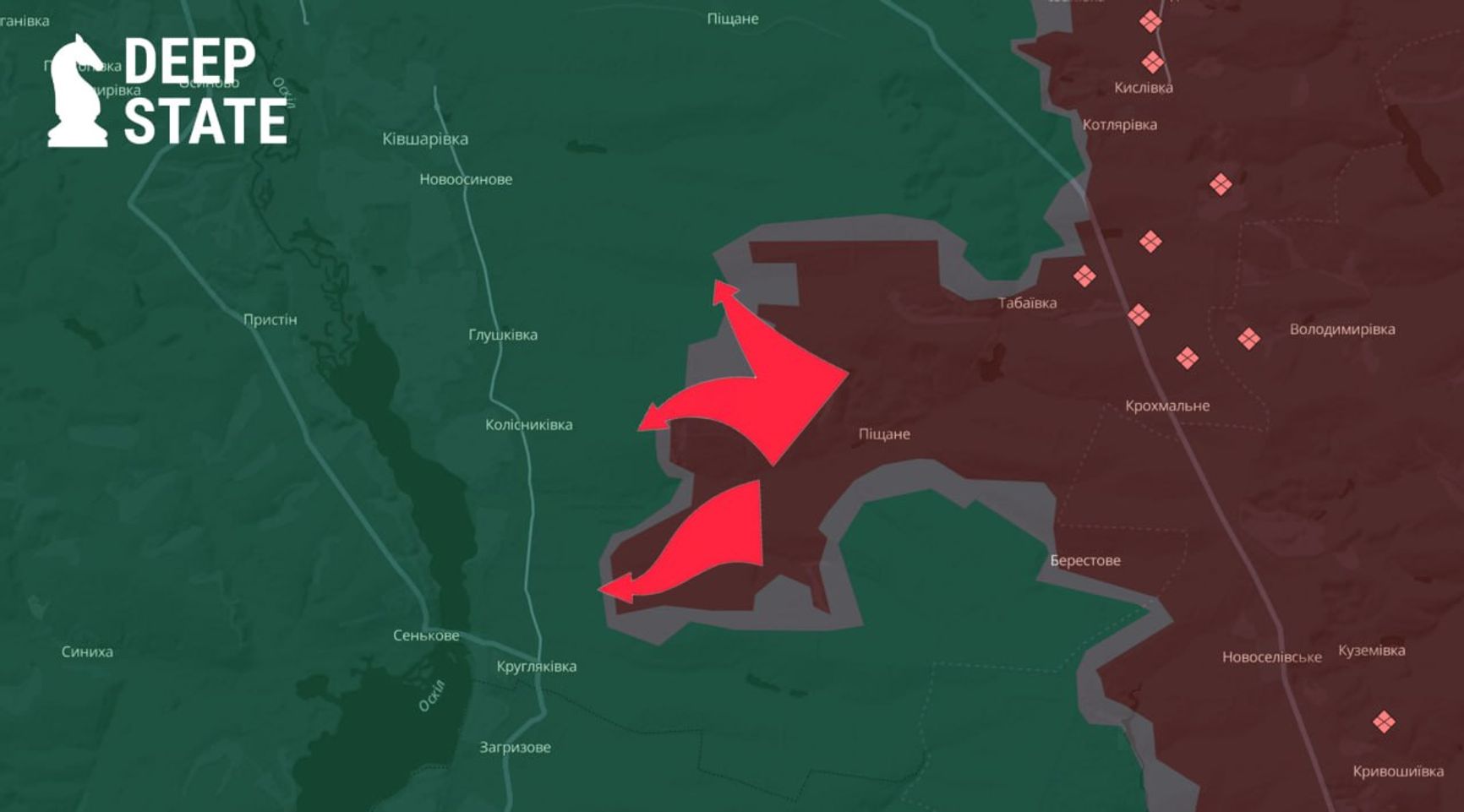 Ситуация на украинском плацдарме на левом берегу реки Оскол по версии DeepState