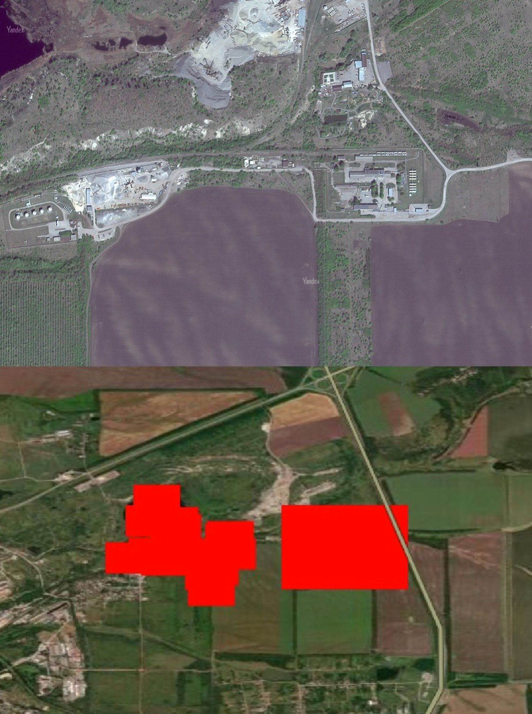 Тепловые сигнатуры пожаров на объектах топливного комплекса к востоку от Миллерова в Ростовской области