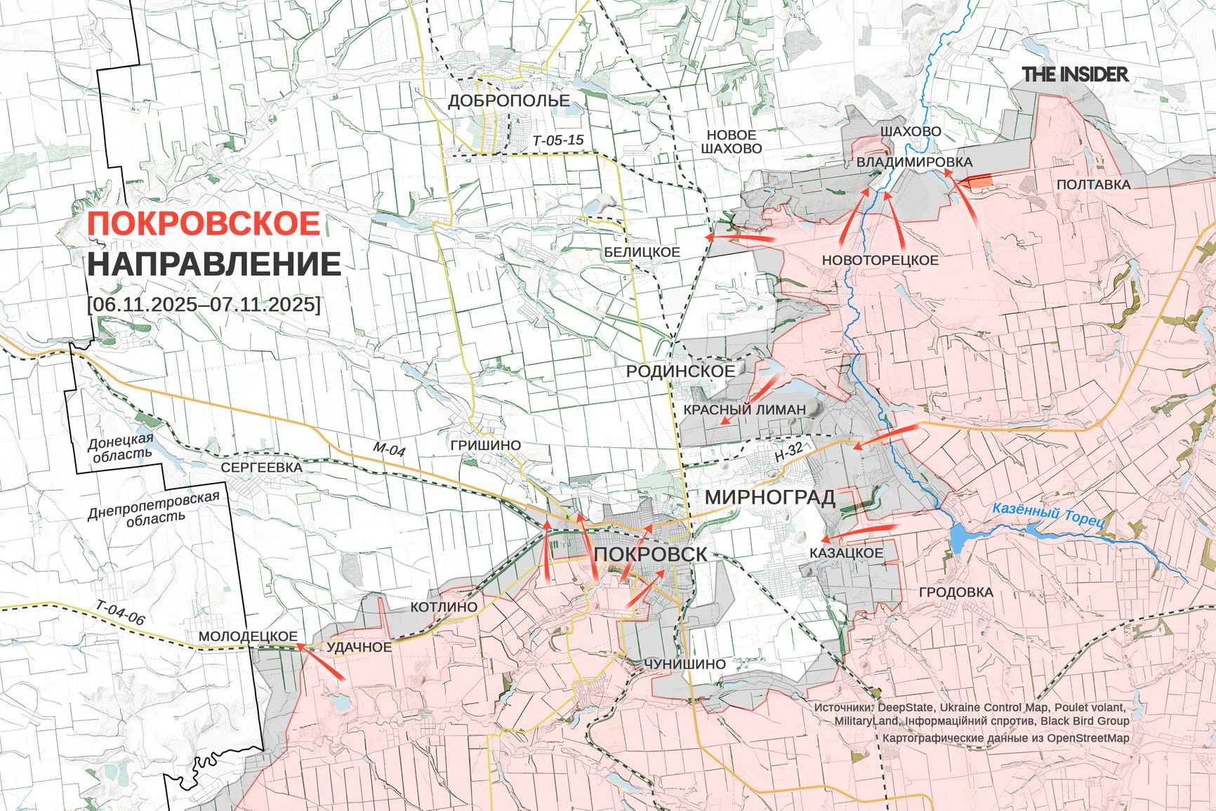 Ситуация в Покровске (до 2016 года — Красноармейск) по версии OSINT-ресурса «КАРТОГРАФ ✙ ЗСУ»