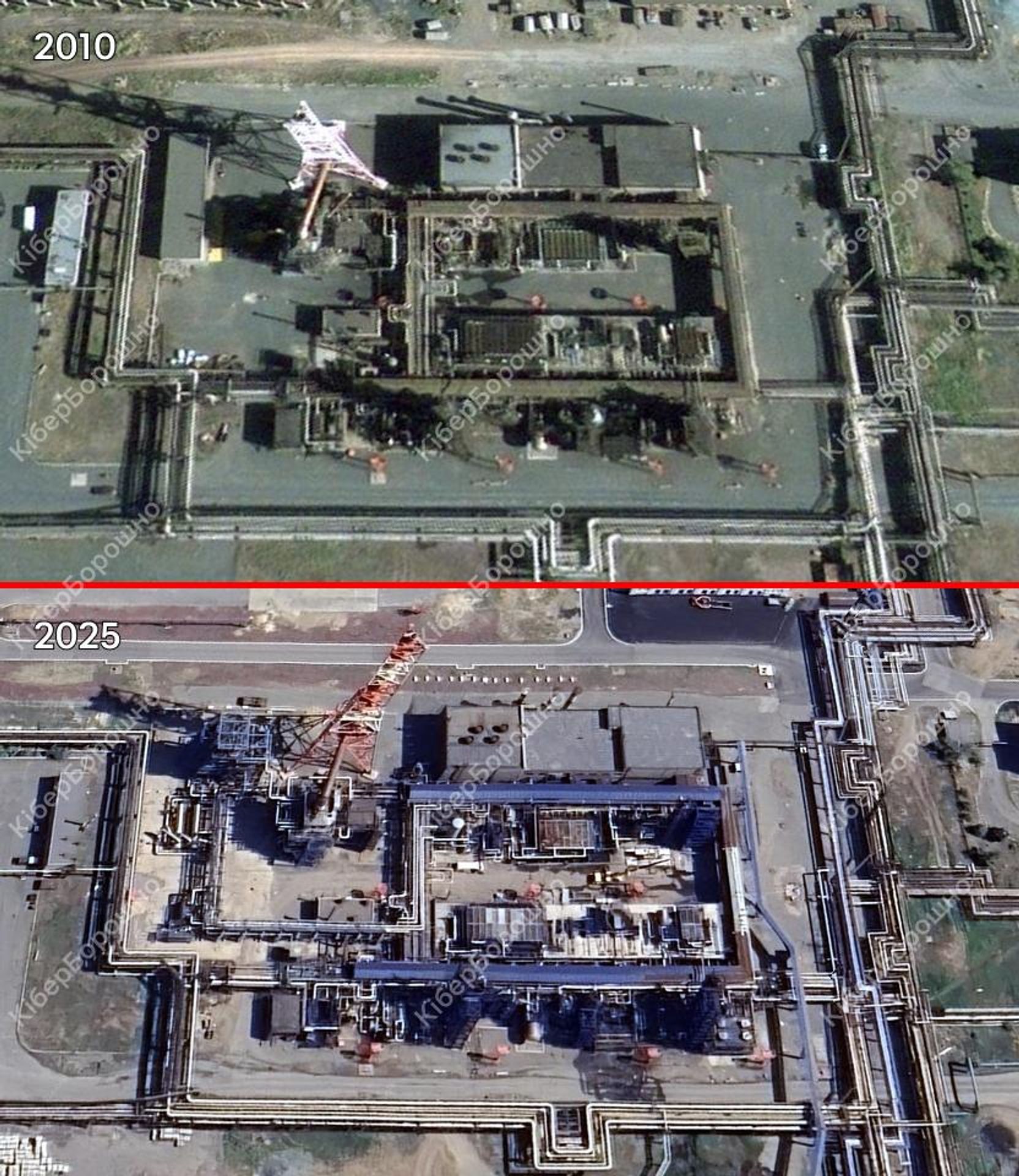 НПЗ «Орскнефтеоргсинтез» в Орске в Оренбургской области до и после налета