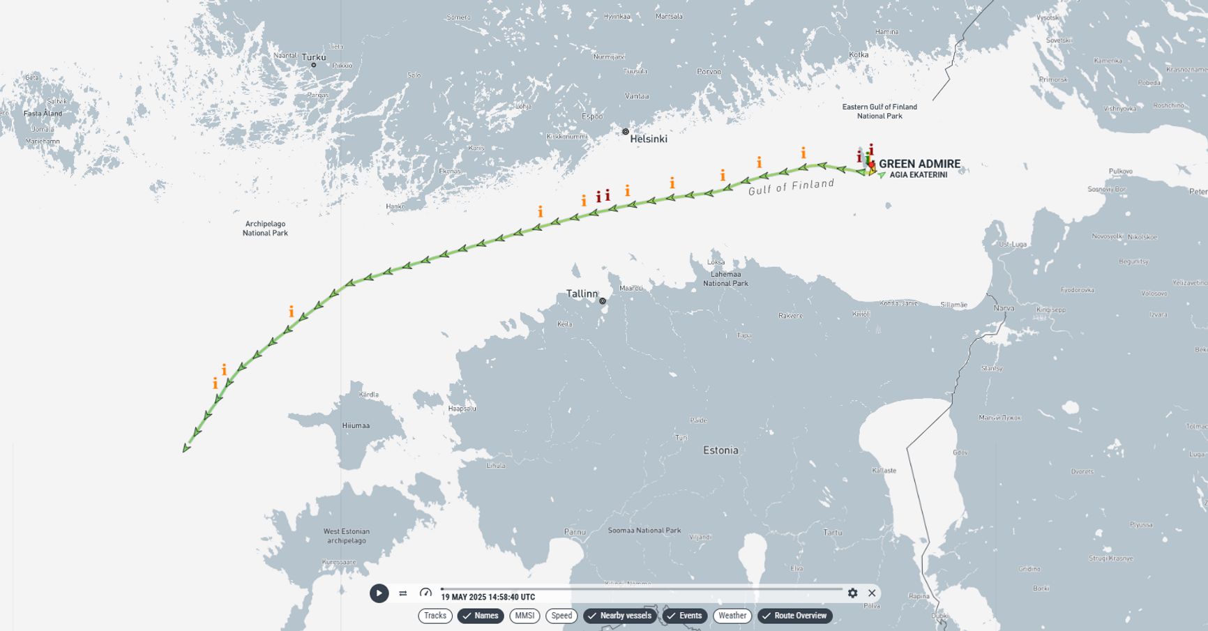 Маршрут Green Admire с вечера 19 мая до утра 20 мая
